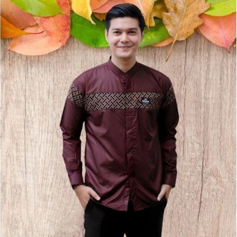 Kemeja Koko Pria Dewasa Lengan Panjang Motif Kobata Qynang Kombinasi Batik Terbaru