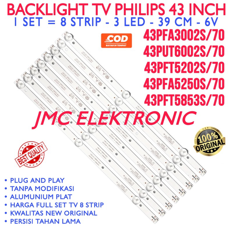 BACKLIGHT TV PHILIPS 43 INC 43PFA3002S/70 43PFT4002S/70 43PFT5202S/70 43PFA5250S/70 43PFT5853S/70 43PUT6002S/70 43PFA3002S 43PFT4002S 43PFT5202S 43PFA5250S 43PFT5853S LAMPU BL 43IN 3K 6V
