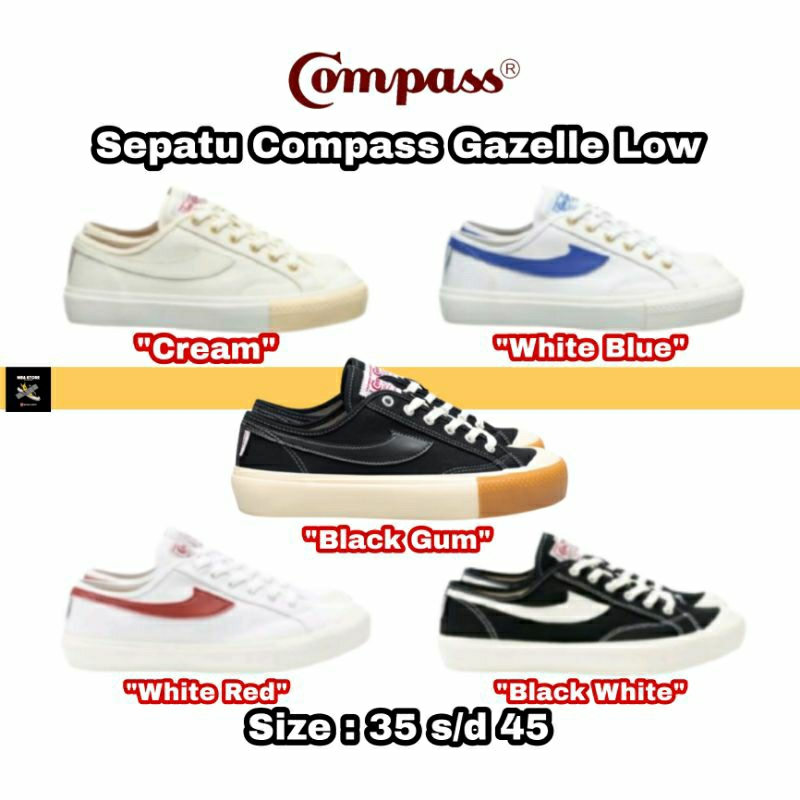 [ORIGINAL TERMURAH] Sepatu Compass Gazelle Low Black White - BW ORIGINAL RETAIL MURAH BNIB / COMPASS