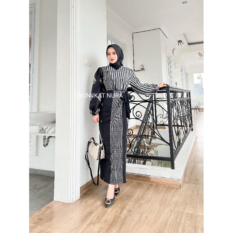 (Ready Stok ) DRESS MARLINE Black Couple Tenun Baju Kondangan