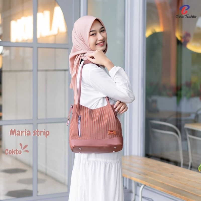 MARIA STRIPE BY BIRU TSABITA BAHAN CHOCOLY ANTI AIR WATERPROOF PREMIUM TAS KERJA KULIAH KANTOR