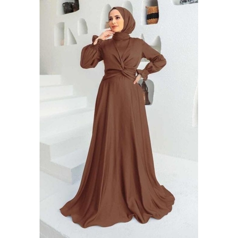 Inka Dress - Dress Satin Tali Maxmara Silk | Gamis Tali Kekinian Viral Bahan Silk | Baju Kondangan Wanita | Gamis Terbaru Lebaran 2023