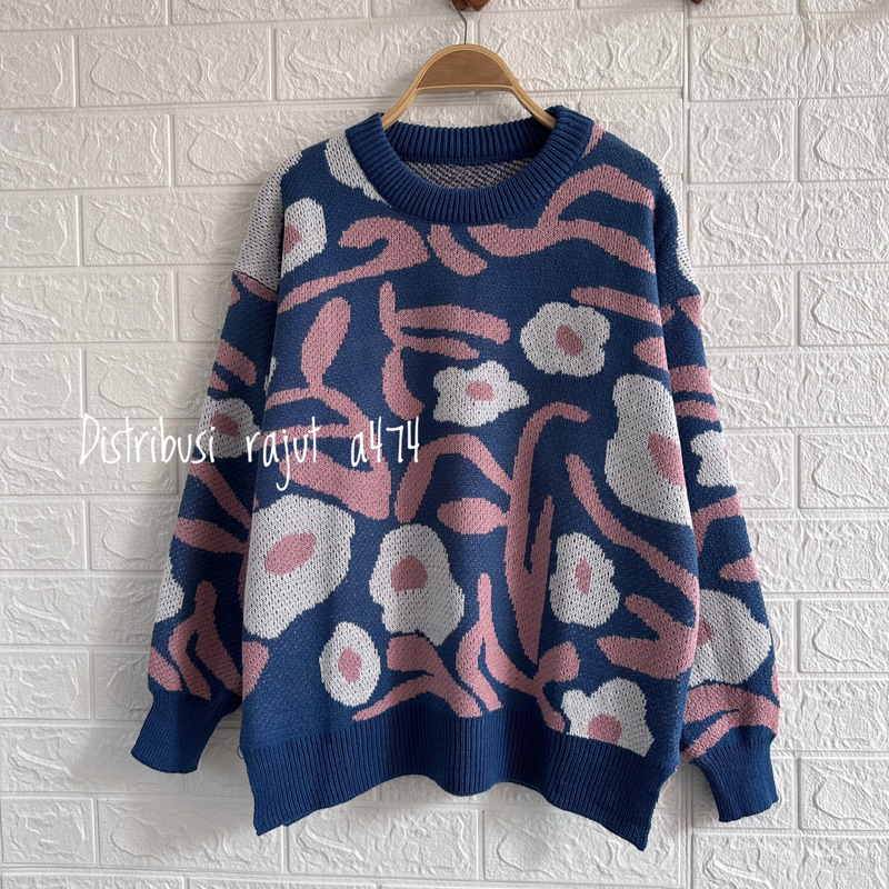 TASYA CLAIRE TOP KNIT SWEATER RAJUT OVERSIZE MOTIF BUNGA LD 120 ATASAN LENGAN PANJANG