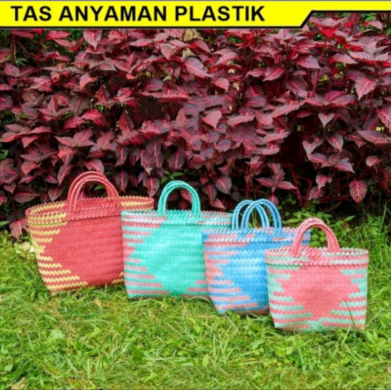 Tas Anyam Plastik Lurik /Tas Belanja /Tas Anyaman/Tas Berkat