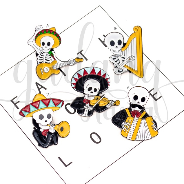 Pin Skeleton Samba Music Bros Tas Hijab Motif Tengkorak Main Music Lucu GH 208254