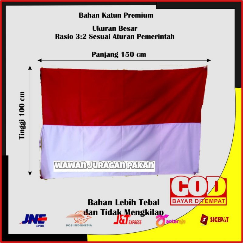 Bendera merah putih besar 100x150 cm bahan halus katun