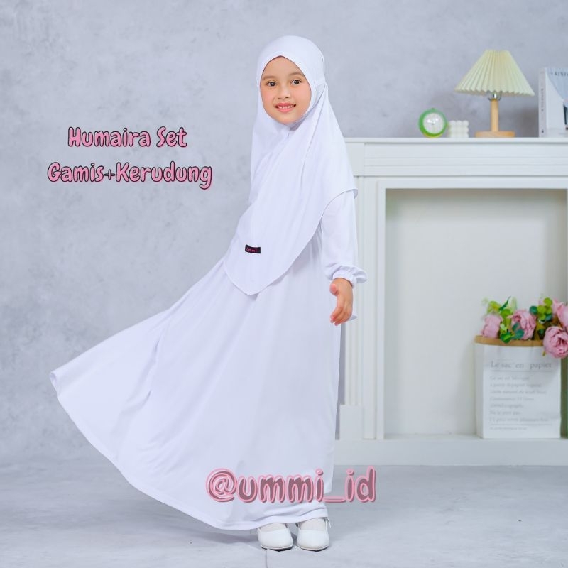 Ummi - Baju gamis Humaira Set putih usia 3 sampai 11 Tahun