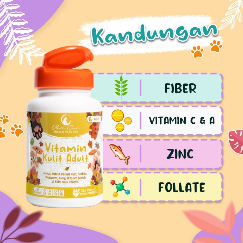 Olive Care Ecer Vitamin Kulit Kucing Dewasa Masalah Bulu Rontok, Jamur Scabies, Kutu dan Masalah Kulit