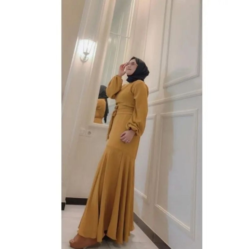 (,JUMBO LD 120) Gamis Luna Terbaru Cringkle Airflow Polos Lengan Panjang