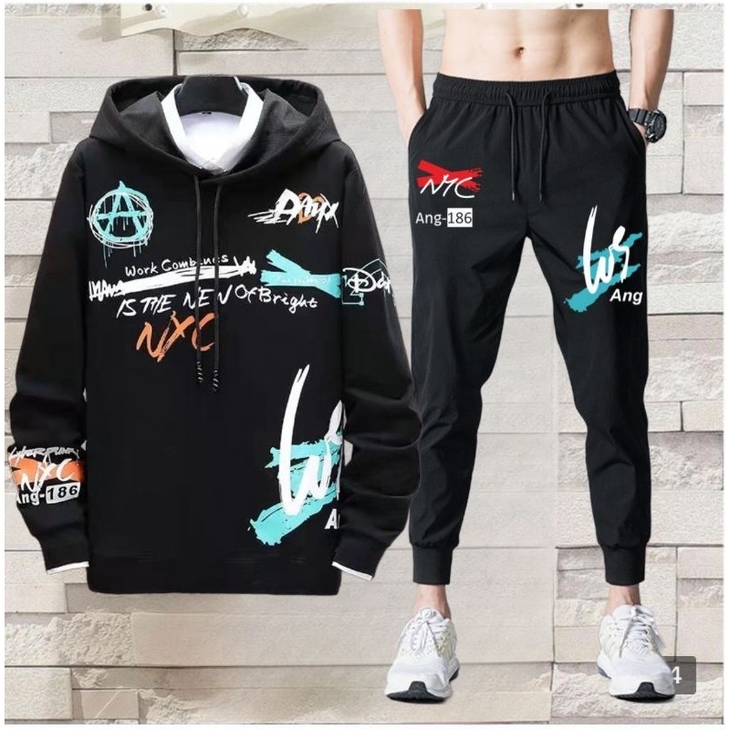 STELAN ( NYC ) STELAN PRIA DEWASA 1 SET SWEATER HODDIE + CELANA PANJANG JOGGER MODEL TERBARU