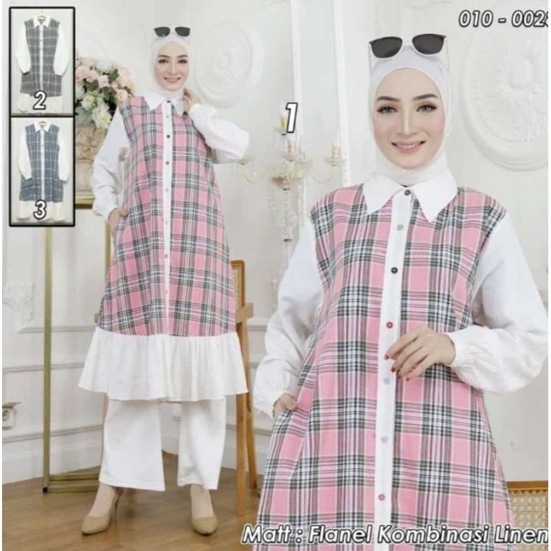 Tunik flanel kombinasi linen Gihaza