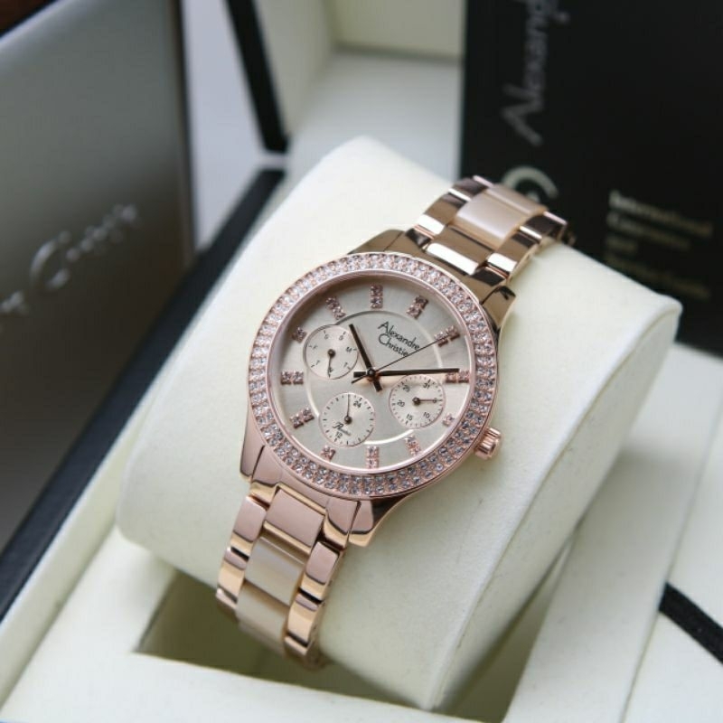JAM TANGAN WANITA ALEXANDER CHRISTIE AC 2A32 ROSEGOLD CREAM AC 2A32 ORIGINAL