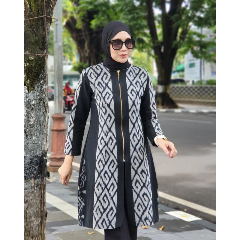 TENUN_GAYA Tunik tenun terbaru motif toraja warna hitam fashion wanita baju tenun jepara terusan wan