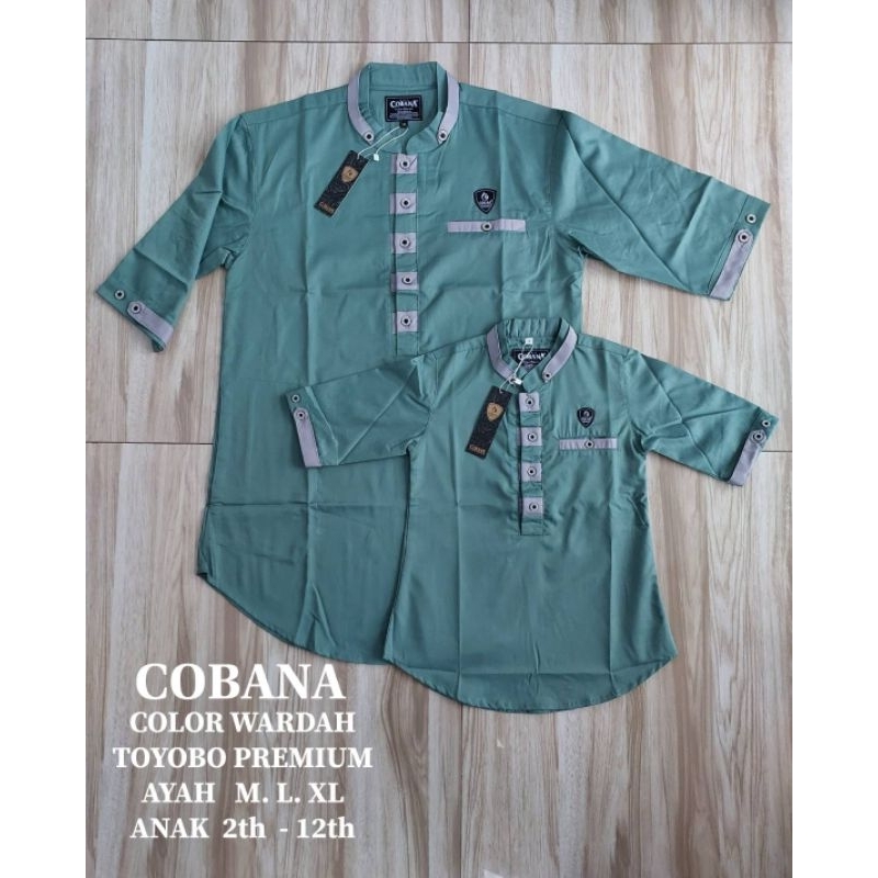 Cobana Store - Baju Koko Couple Ayah Dan Anak Warna Hijau Wardah Bahan Toyobo Premium