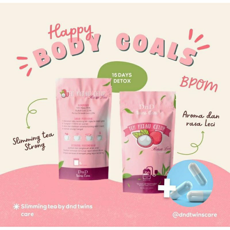 Slimming Tea DnD Twinscare (Teh Hijau Pelangsing Rasa Leci)