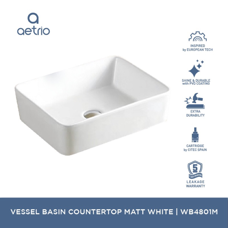 WB4801M | VESSEL BASIN COUNTERTOP MATT WHITE | Wastafel | Tempat Cuci Tangan