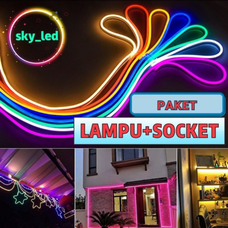 Paket Lampu Neon Flex 220v 1m 2m 3m 4m 5m 5 meter Led Selang Fleksibel 220v Warna Neon Box Outdoor ip65 Huruf DIY 220v strip