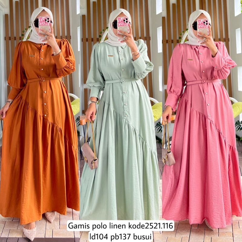 gamis polo linen kode 2521.116 by alvaro collection gamis polos busui free belt lepas pasang