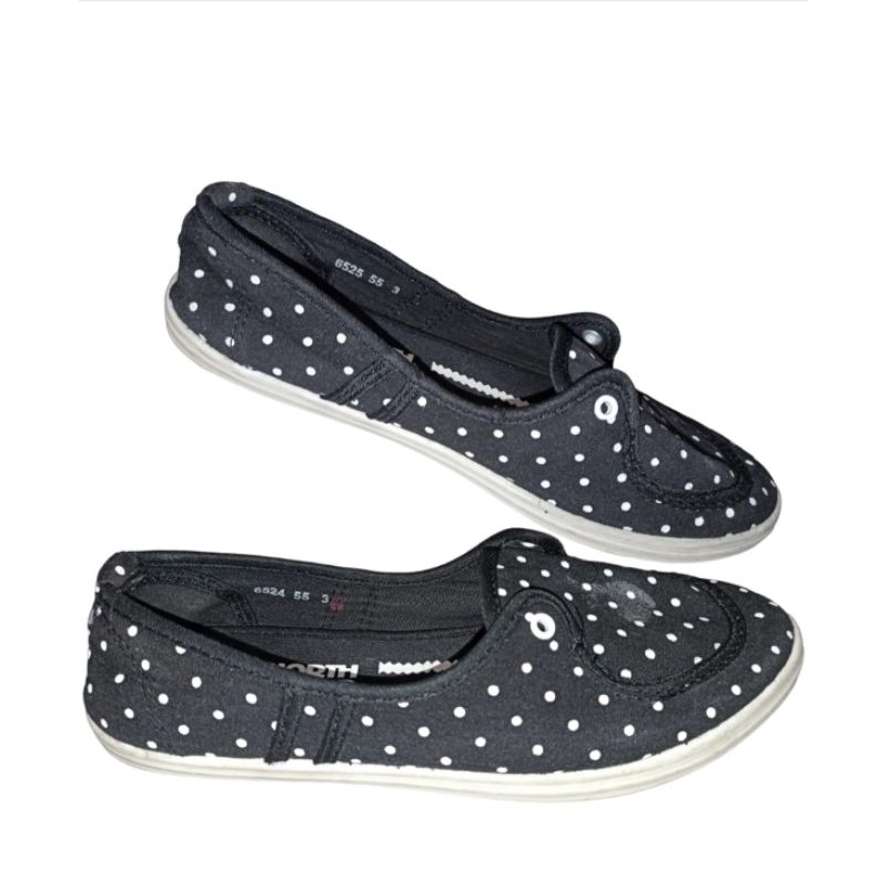 Sepatu Wanita slip on branded North Star Original size 36 Black White Polkadot