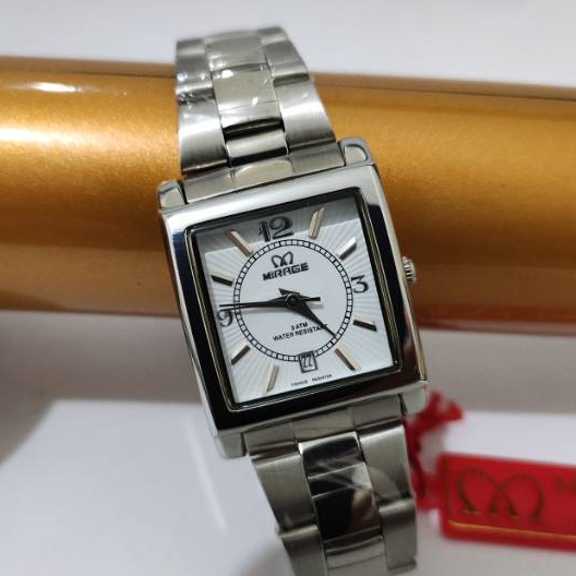 Jam Tangan Mirage Cewek Segi Rantai Stainless Steel Water Resistant 3Atm Original