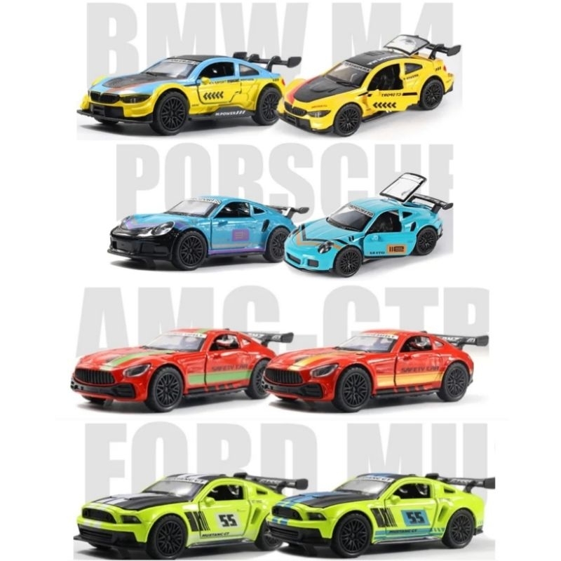 Diecast Mobil Chevrolet Camaro BMW M4 Ford Mustang Porsche AMG GTR Miniatur Mobil Mobilan GT Sport Recing Die-cast Mobil Sport sedan