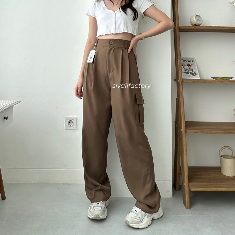 SIVALI Zoya Cargo Pants - Highwaist Loose Cargo - Celana Kargo Wanita - Baggy Pants