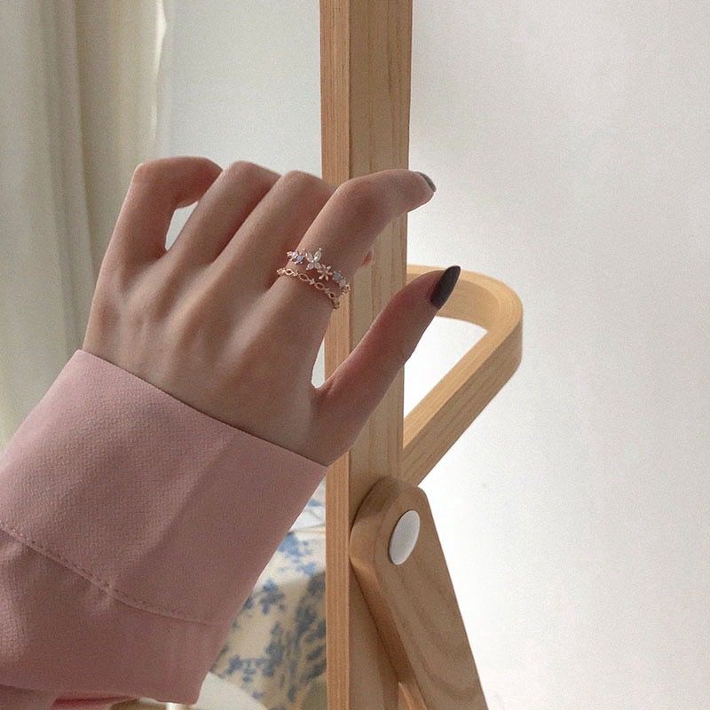 Cincin Dewasa Zircon Micro Bunga Tumpuk Cantik