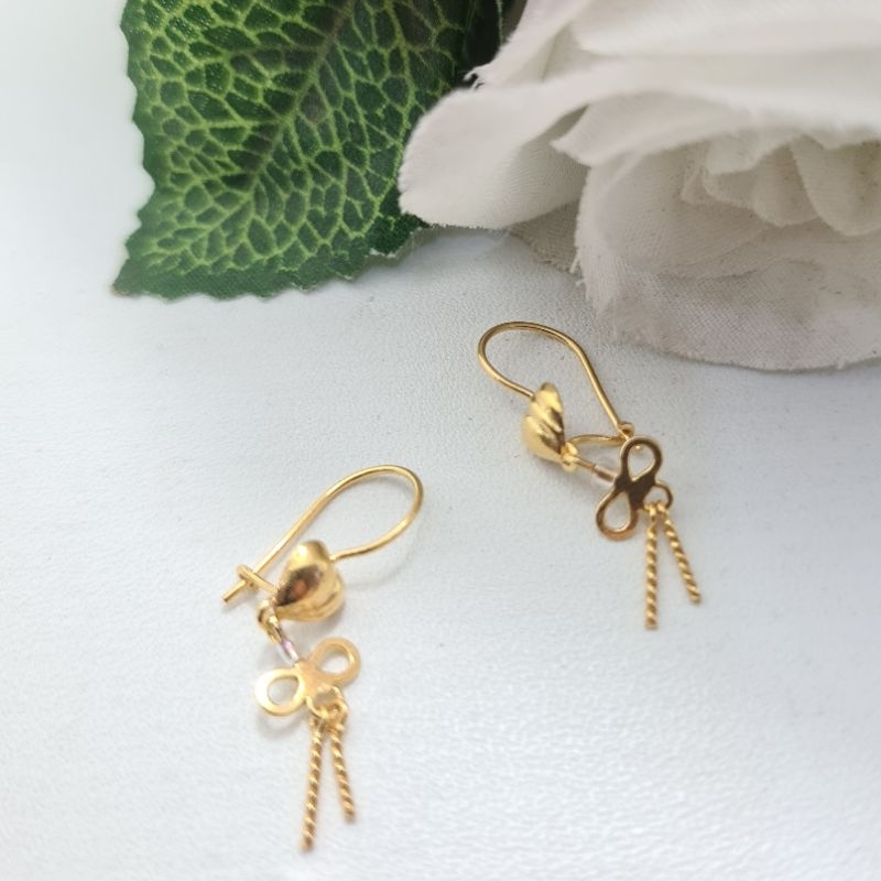 Anting Kait Emas Muda Bandul 8 Kristal Putih