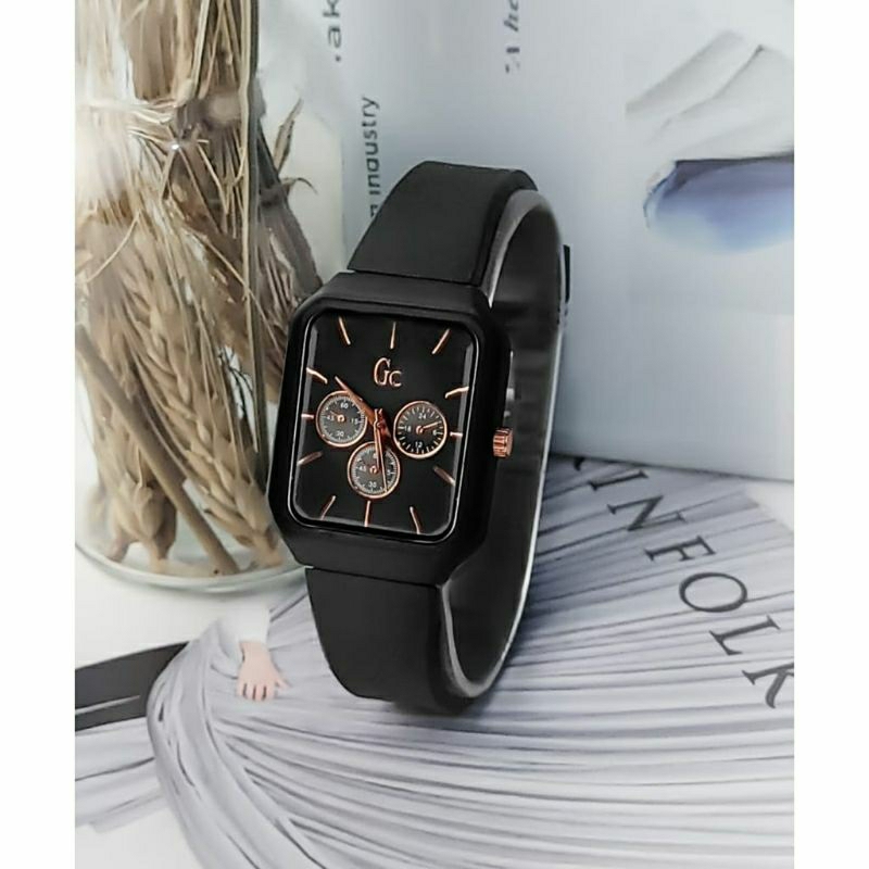 Jam Tangan GC Pria Wanita Analog Strap Halus Rubber Free Box Baterai Cadangan