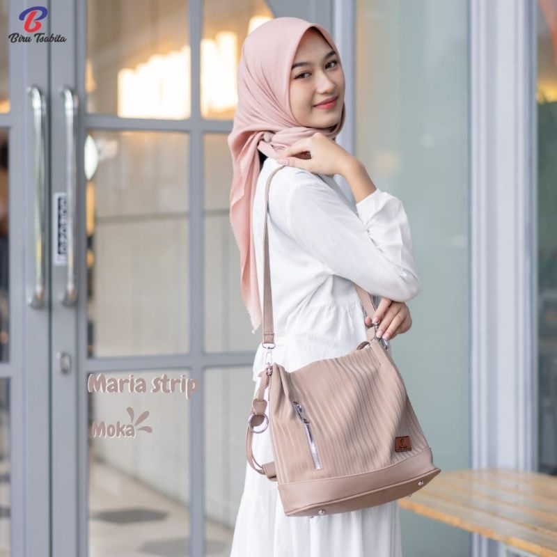 MARIA STRIPE BY BIRU TSABITA BAHAN CHOCOLY ANTI AIR WATERPROOF PREMIUM TAS KERJA KULIAH KANTOR