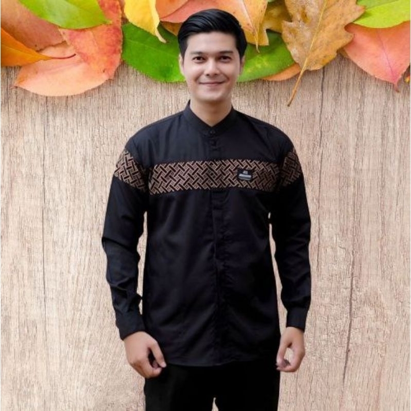 Kemeja Koko Pria Dewasa Lengan Panjang Motif Kobata Qynang Kombinasi Batik Terbaru