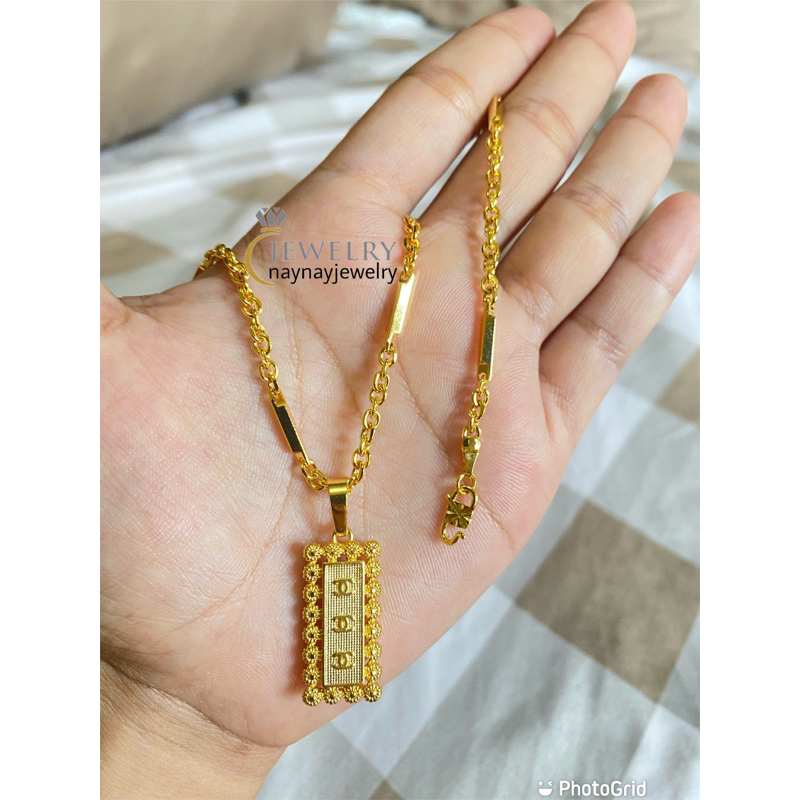 Kalung Medan Balok 2 suku Cenul Panjang / Warna 24k 45cm