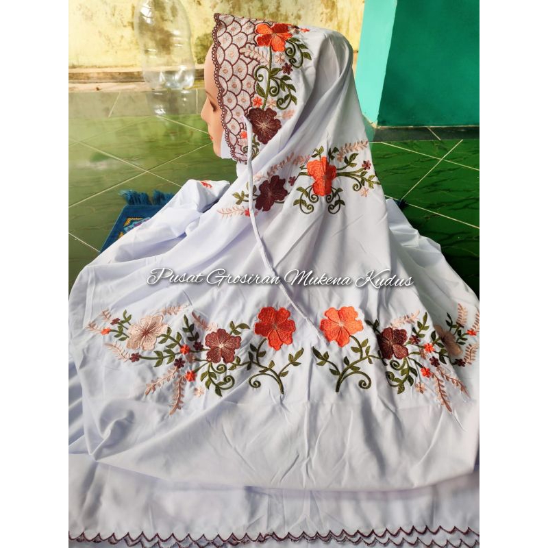 MUKENA TERUSAN PUTIH BORDIR ASLI RAYA BAHAN KATUN IMPORT ADEM