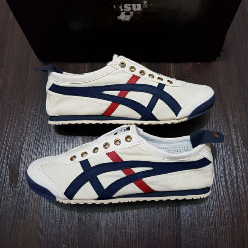 [BISA COD] Sepatu Slip On Tanpa Tali Cream Navy Merah Size 36 - 43 Unisex Pria Wanita