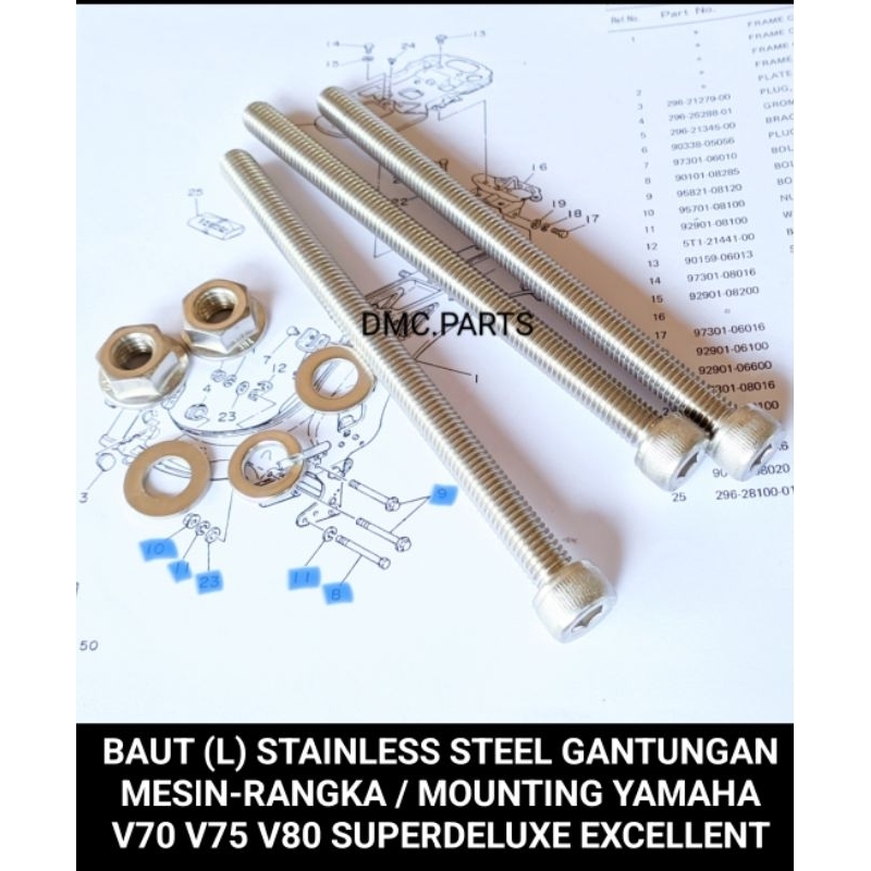 BAUT DUDUKAN MESIN-RANGKA (PNP) YAMAHA V70 V75 V80 SUPERDELUXE EXCELLENT BAGONG V75DX CDI PLATINA GA