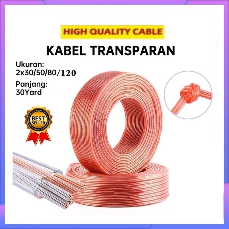 Kabel Transparan Kabel 2 x30 2x50 2x80 2x120 30Y (20M ) Serabut Per Rol 2line-/kabel speaker/audio