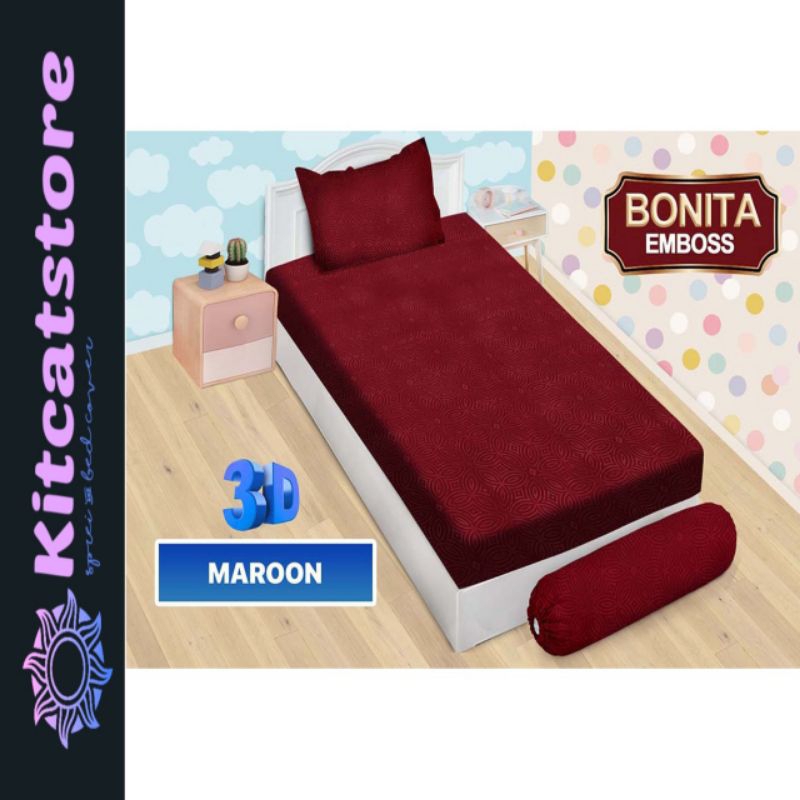 Sprei BONITA Single Flat (120x200) No3 Polos Emboss Terlaris Maroon