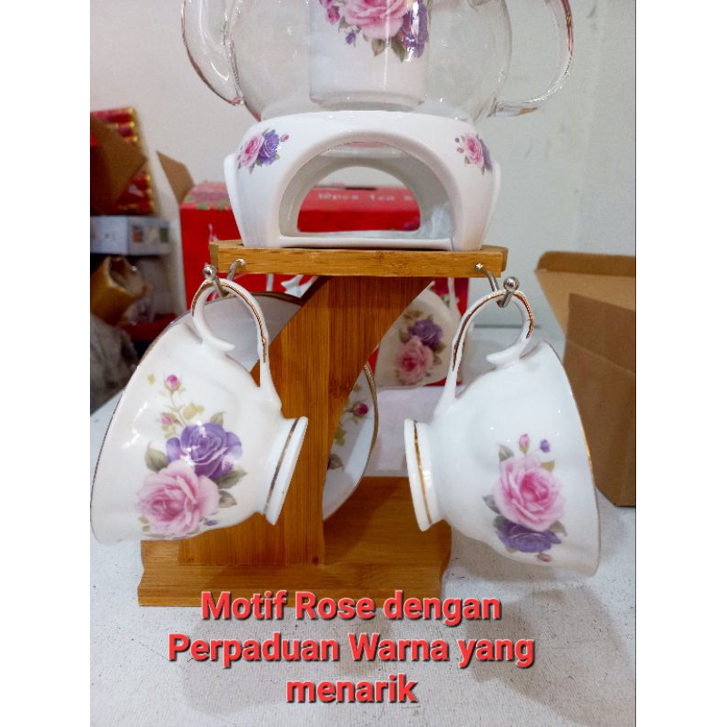 Teapot Warmer 10s Set / Teaset Pemanas set / Teaset Gelas Piring Keramik Kaca