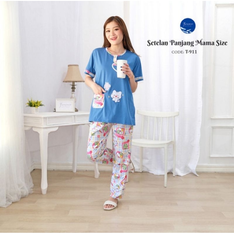 Baju Tidur Babydoll Forever ST Mama Size Panjang | Setelan Baju Ukuran Ibu Dewasa Celana Panjang For