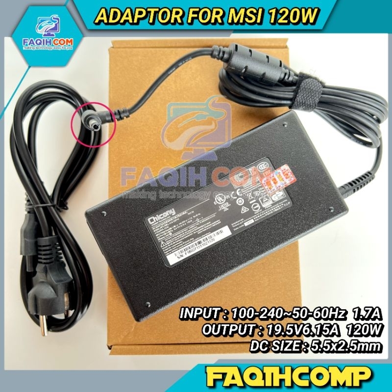 ADAPTOR CHARGER MSI GF63 GL62 PE60 MS-16J5 MS-16GF 19.5V 6.15A 120W DC (5.5*2.5mm)