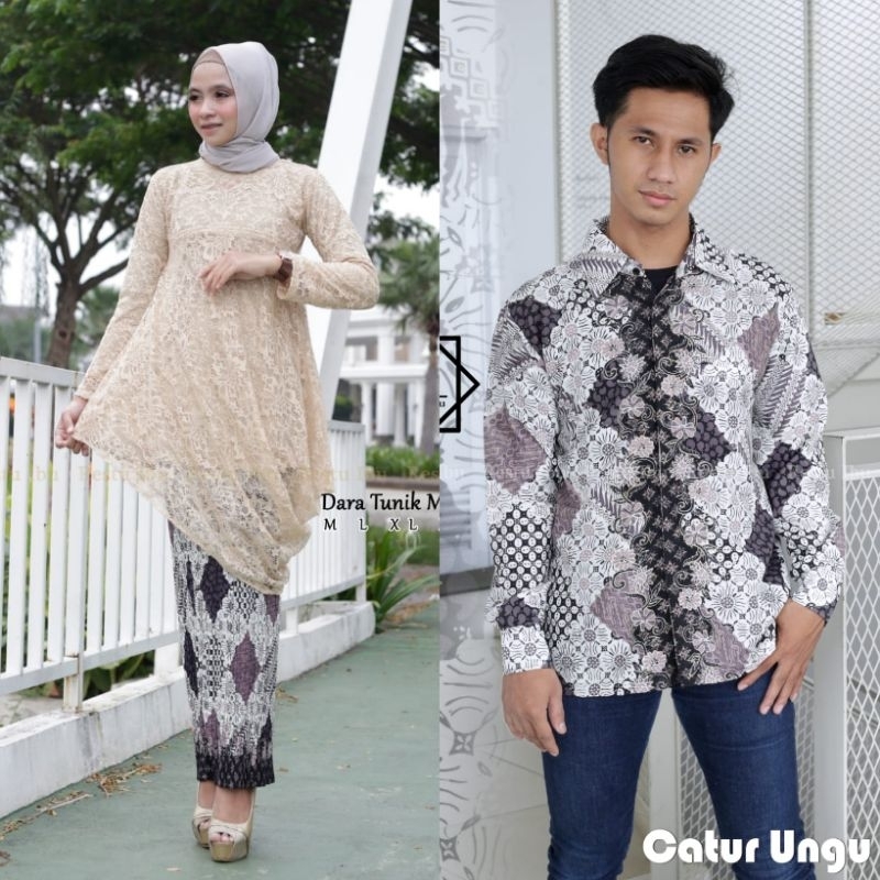 Kebayashopp - Couple kebaya brukat tunik miring mix kemeja panjang/couple kebaya tunik/couple keluarga/couple kebaya pesta/couple kebaya tunangan/kebaya kondangan/couple termurah