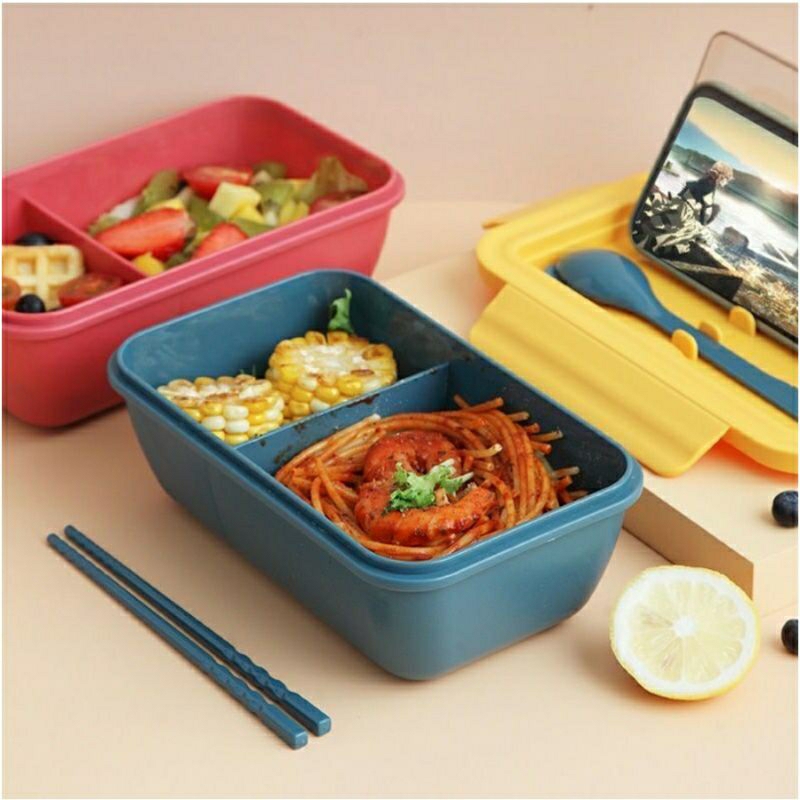 KD 1 Kotak Makan / Lunch Box Anti Tumpah Free Sendok Garpu / Lunch Box 3 Tingkat / Lunch Box 2 Tingkat 3 Sekat / Lunch Box 2 Sekat / Tempat Makan Set 3 IN 1 Lunch Box Jerami