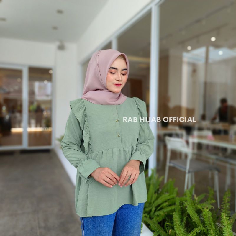 Enzi Blouse Atasan Kemeja Basic Polos Wanita Crinkle Airflow Premium