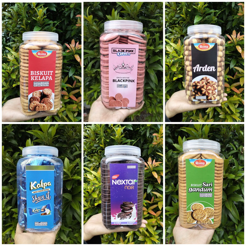 Kue/Jajan/Snack Lebaran Toples Jerapah Roma Kelapa/Oreo Pink/Arden/Kalpa/Nextar Noir/Sari Gandum