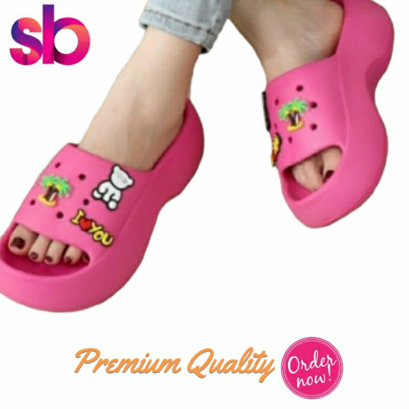 Croocs Fuji Merk Balance [ Pink Fuchia] Sendal Sandal Bantal Sandals Import Impor Cewek Wanita Cwe K