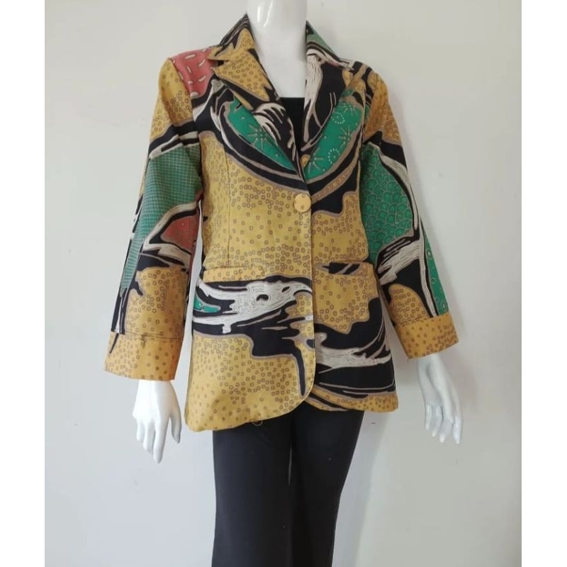 ATASAN JAZZ BATIK WANITA DAUN HIJAU KUNING