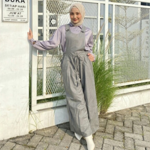 Overall Jumpsuit Panjang Wanita Linen Adem Terbaru