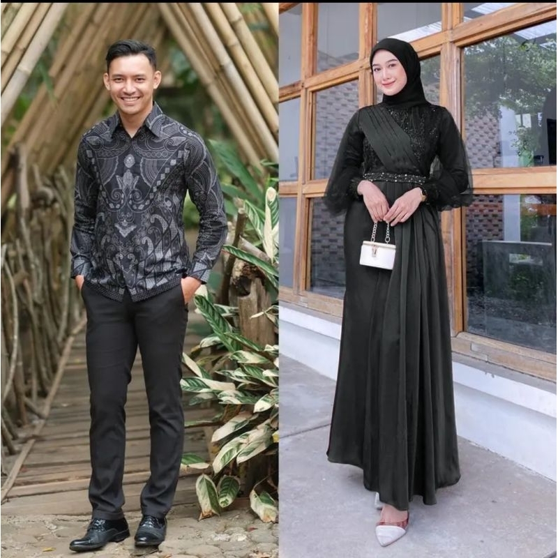 Couple Auliya Rose Series Maura Couple - Sania Ruffle Batik Couple Ori Ndoro Jowi Garansi Termurah Shopee - BATIK COUPLE GAMIS BRUKAT