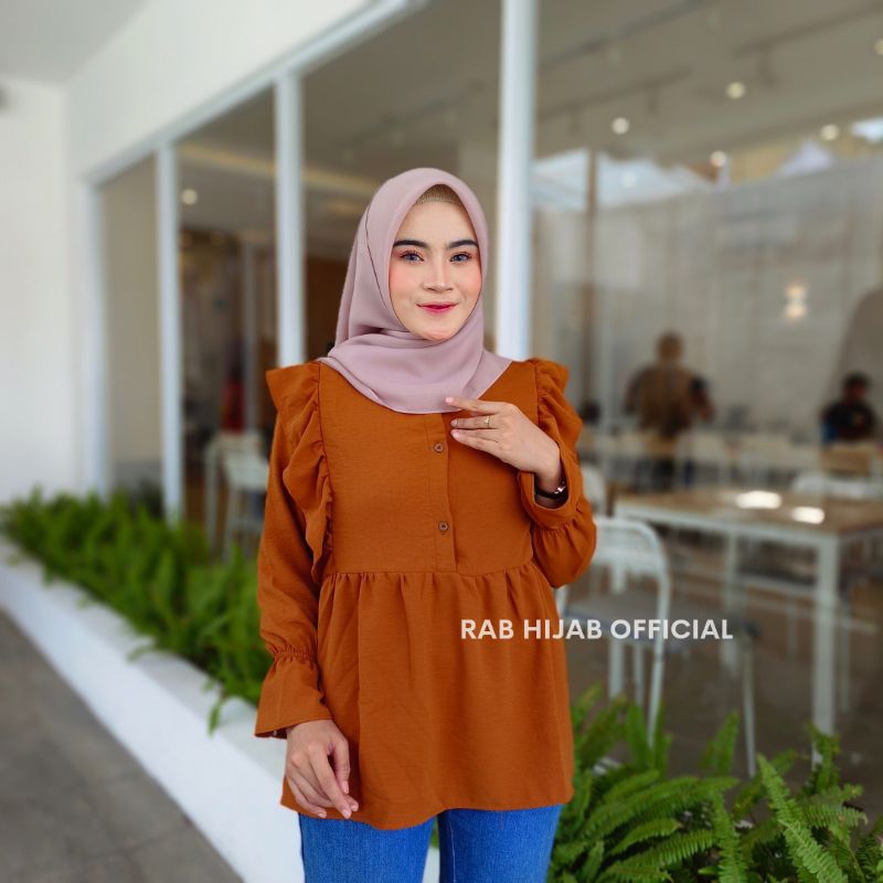 Enzi Blouse Atasan Kemeja Basic Polos Wanita Crinkle Airflow Premium