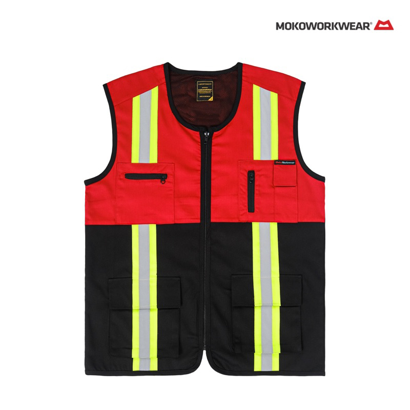 VEST ROMPI SAFETY HITAM MERAH / VEST RED BLACK MOKOWORKWEAR